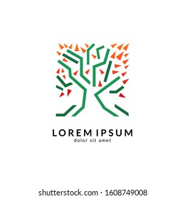 Tree logo design, green nature, environmental logo, growth symbol, family trees, financial icon, vector illustration
