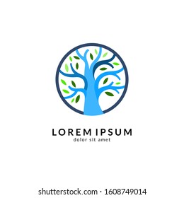 Tree logo design, green nature, environmental logo, growth symbol, family trees, financial icon, vector illustration