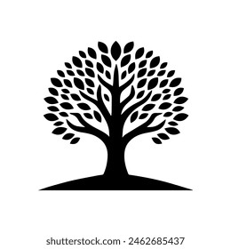 Tree logo design. Tree icon isolated. Black tree symbol with leaves. Vector illustration.