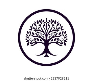 Tree logo design. Illustration of black and white tree for web design, mobile app and business card. High quality tree minimalistic logo.