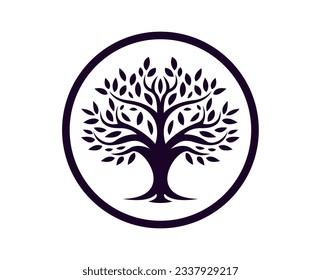 Diseño del logo del árbol. Ilustración de árbol blanco y negro para diseño web, aplicación móvil y tarjeta de visita. Logo minimalista de árbol de alta calidad.