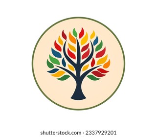Tree logo design. Illustration of color tree for web design, mobiile app and business card. High quality tree minimalistic logo.