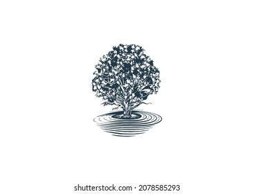 Tree Logo Design Inspiration. Unique Nature Tree Vector Illustration That Resembles Roots. Modern Icon Design Vector Template with Line Style