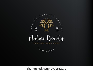 Tree Logo Design Inspiration. Vector Illustration of Aesthetic Symmetrical Tree Resembling Roots. Modern Icon Design Vector Template with Outline Style