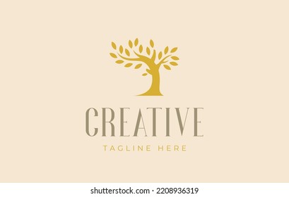 Tree logo design inspiration. Vector Illustration of a Minimalist Golden Tree. Modern Icon Design Vector Template