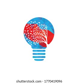 Tree logo design with leafs and bulb lamp icon template elements company business. wind blowing through leafs. nature or environment issues or ecological concept