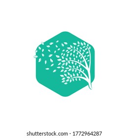 Tree logo design with leafs icon template elements company business. wind blowing through leafs. nature or environment issues or ecological concept