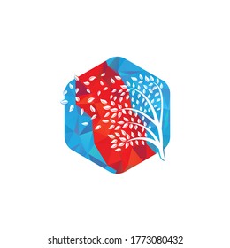 Tree logo design with leafs icon template elements company business. wind blowing through leafs. nature or environment issues or ecological concept