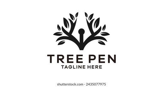 tree logo design with negative space pen, logo design template symbol, creative idea.