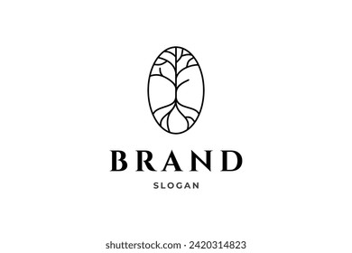 tree logo design in oval frame with line art design style