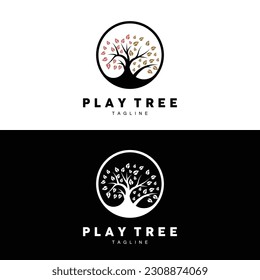 Diseño de logotipos de árbol, vector de reproducción, icono de árbol de educación