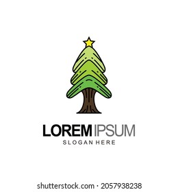 tree logo design and star template with flat vintage style