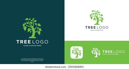 tree logo design template. inspiration tree plant vector with green color modern branding.