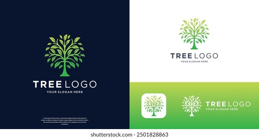 tree logo design template. inspiration tree plant vector with gradient color modern branding.