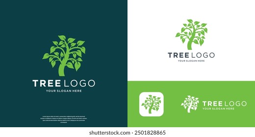 tree logo design template. inspiration tree plant vector with green color modern branding.