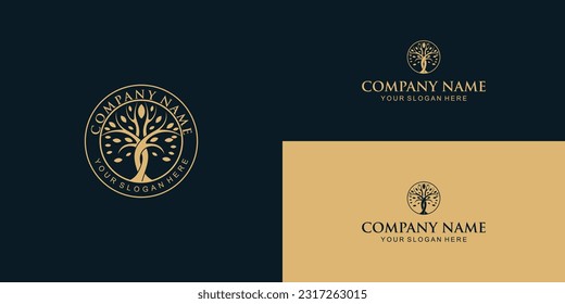 Tree logo design with unique concept premium vector