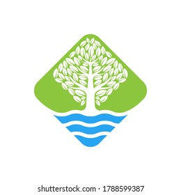 Ilustración vectorial de diseño con logotipo de árbol. Resumen del vector del logotipo del árbol en el concepto de diseño creativo para la naturaleza, la agricultura y los negocios agrícolas. Ilustración de diseño del logotipo, icono, signo y vector de símbolo del árbol.