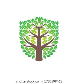 Ilustración vectorial de diseño con logotipo de árbol. Resumen del vector del logotipo del árbol en el concepto de diseño creativo para la naturaleza, la agricultura y los negocios agrícolas. Ilustración de diseño del logotipo, icono, signo y vector de símbolo del árbol.