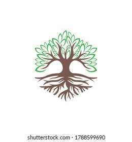 Ilustración vectorial de diseño con logotipo de árbol. Resumen del vector del logotipo del árbol en el concepto de diseño creativo para la naturaleza, la agricultura y los negocios agrícolas. Ilustración de diseño del logotipo, icono, signo y vector de símbolo del árbol.