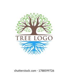 Ilustración vectorial de diseño con logotipo de árbol. Resumen del vector del logotipo del árbol en el concepto de diseño creativo para la naturaleza, la agricultura y los negocios agrícolas. Ilustración de diseño del logotipo, icono, signo y vector de símbolo del árbol.
