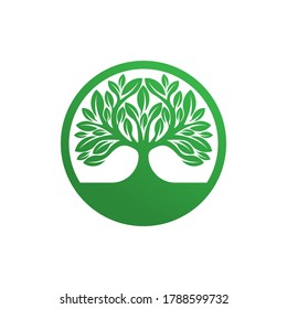 Ilustración vectorial de diseño con logotipo de árbol. Resumen del vector del logotipo del árbol en el concepto de diseño creativo para la naturaleza, la agricultura y los negocios agrícolas. Ilustración de diseño del logotipo, icono, signo y vector de símbolo del árbol.