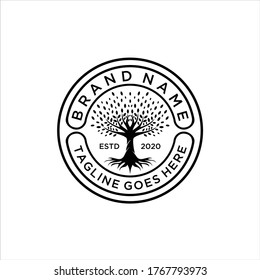Tree logo design vector, Tree of Life Seal, Emblem logo design inspiration, Family Tree of Life Stamp Seal Emblem Oak Banyan Maple logo design vector