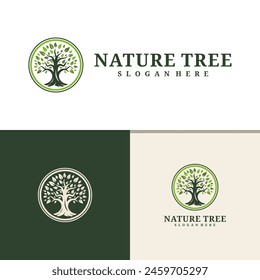 Tree logo design vector. Nature trees vector illustration. Oak tree logo concept