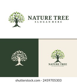Tree logo design vector. Nature trees vector illustration. Oak tree logo concept