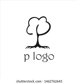 Tree Logo Design Wood Forest Graphic, Nature Plant Element with Letter P Shape Hint Ideas