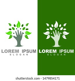 tree logo with education icon, vector illustration, logo concept for tree and book, hand and book logo design with education, nature icon