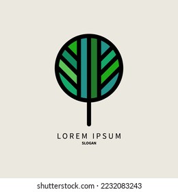 Logo del árbol, icono de protección ambiental. Símbolo de la naturaleza, concepto de producto natural, árbol geométrico en forma de círculo