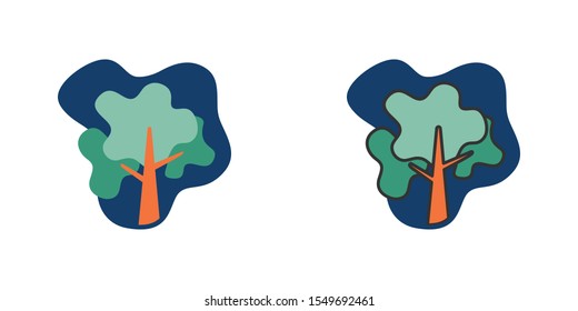 Tree logo flat cartoon decorative icon on white background. isolated vector illustration.