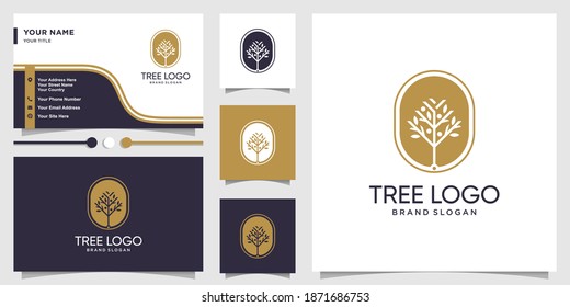 Tree logo with fresh concept and business card design Premium Vector