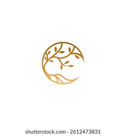 tree logo with gold color in flat design