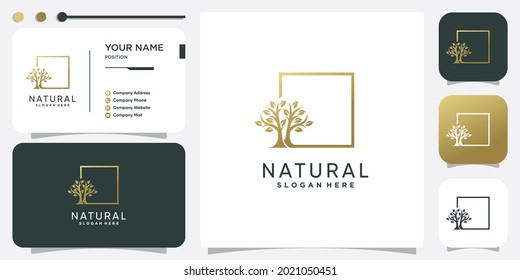 Tree logo with golden abstract concept Premium Vector