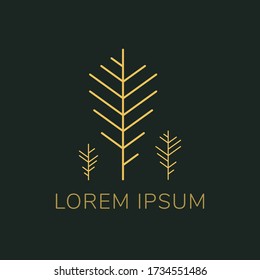 Tree logo in golden luxury elegant isolated vector symbol logotype on dark green background For the hotel, spa, home, construction business