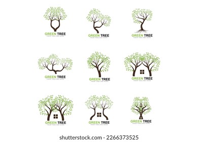 Tree Logo, Green Trees And Wood Design, Forest Illustration, Trees Kids Games