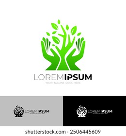 Tree logo and hand care design combination, nature logos