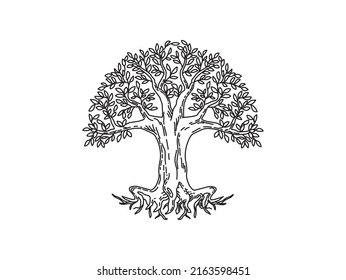 tree logo hand drawing in line art style. printable vector