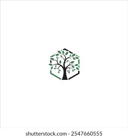 Logotipo del árbol con el hexágono en verde y negro