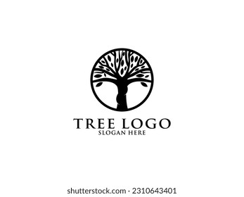 Baum Logo Symbol Design. Natursymbolen für Gartenpflanzen. Baum des Lebenszweigs mit Blättern Business-Zeichen Sammlung. Vektorgrafik.