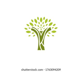 Tree logo icon green nature leaf vector 