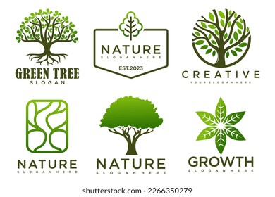 Tree logo icon set design. Garden plant natural symbols template.Vector illustration.