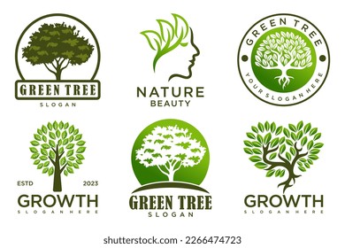 Diseño del conjunto de iconos del logotipo del árbol. Plantilla de símbolos naturales de plantas de jardín.Ilustración vectorial.