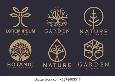 Tree logo icon set design. Garden plant natural symbols template.Vector illustration.