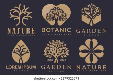 Tree logo icon set design. Garden plant natural symbols template.Vector illustration.