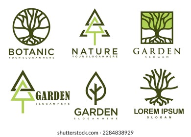 Baum-Logo Symbol-Set Design. Gartenpflanzensymbole Template.Vektorgrafik.