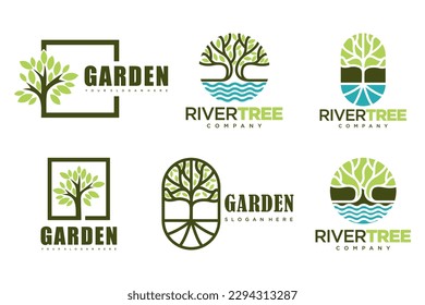 Tree logo icon set design. Garden plant natural symbols template.Vector illustration.