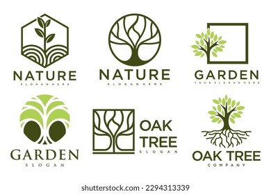 Tree logo icon set design. Garden plant natural symbols template.Vector illustration.