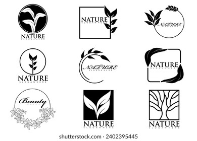 Tree logo icon set design. Garden plant natural symbols template